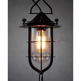 Designer Touch Decorative Medium Vintage Black Cage Shape Glass And Metal Cover Pendant Light