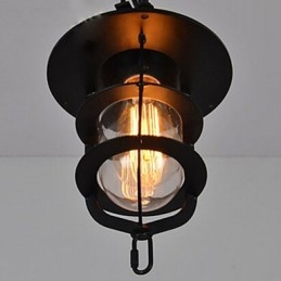 Designer Touch Decorative Medium Vintage Black Cage Shape Glass And Metal Cover Pendant Light