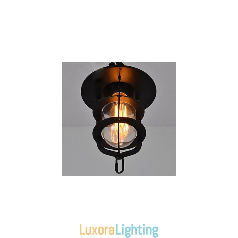 Designer Touch Decorative Medium Vintage Black Cage Shape Glass And Metal Cover Pendant Light