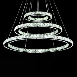 Designer Touch Decorative Dimmable Crystal Pendant Light Modern Circular Chandelier Lighting Lamps Cool White Round Ceiling Lights Fixtures with Remote Control