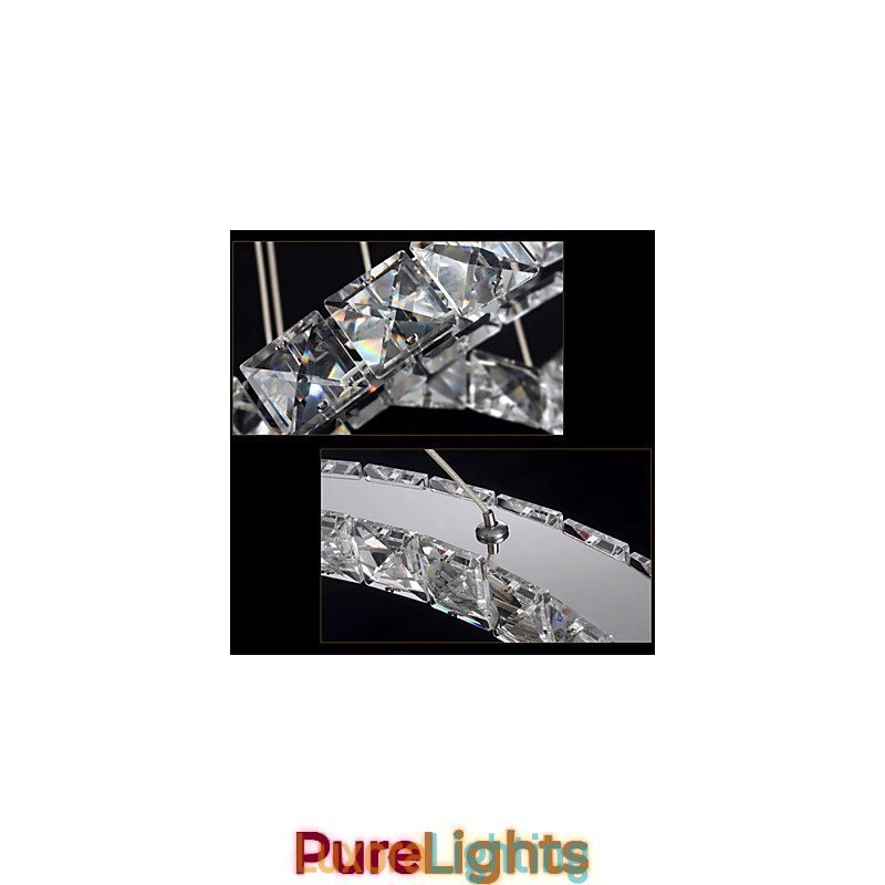 Designer Touch Decorative Dimmable Crystal Pendant Light Modern Circular Chandelier Lighting Lamps Cool White Round Ceiling Lights Fixtures with Remote Control