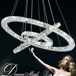 Designer Touch Decorative Dimmable Crystal Pendant Light Modern Circular Chandelier Lighting Lamps Cool White Round Ceiling Lights Fixtures with Remote Control