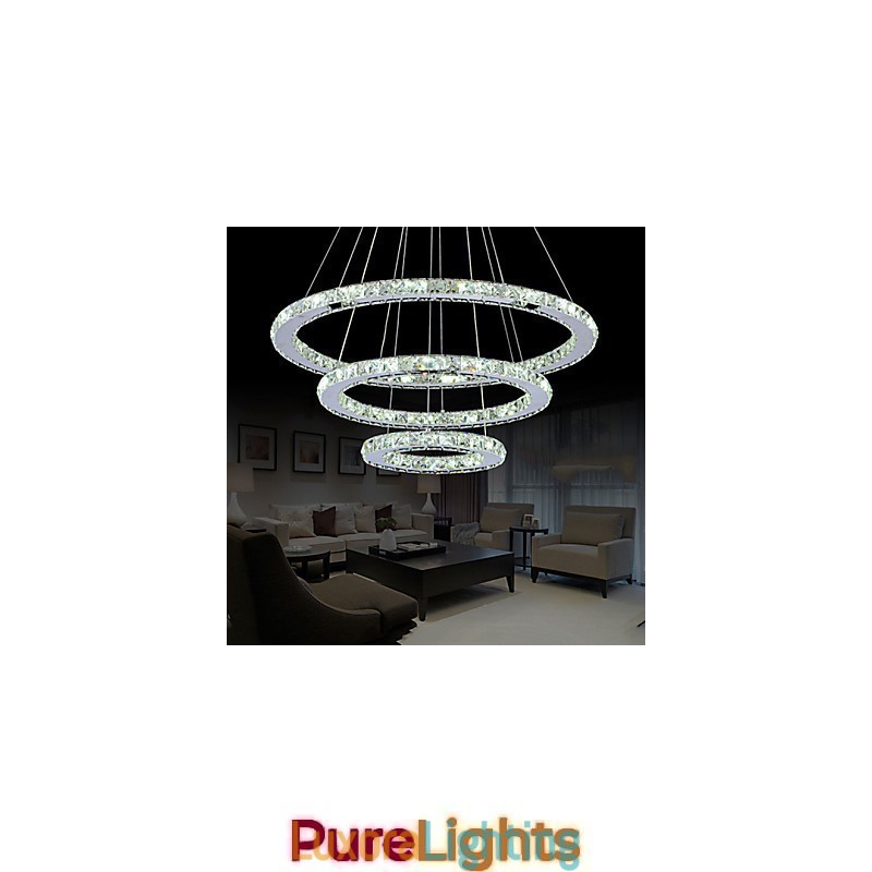 Designer Touch Decorative Dimmable Crystal Pendant Light Modern Circular Chandelier Lighting Lamps Cool White Round Ceiling Lights Fixtures with Remote Control