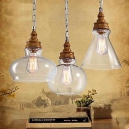 Designer Touch Decorative Wood Grain Crystal Droplight Cafe Lighting Lamps And Lanterns