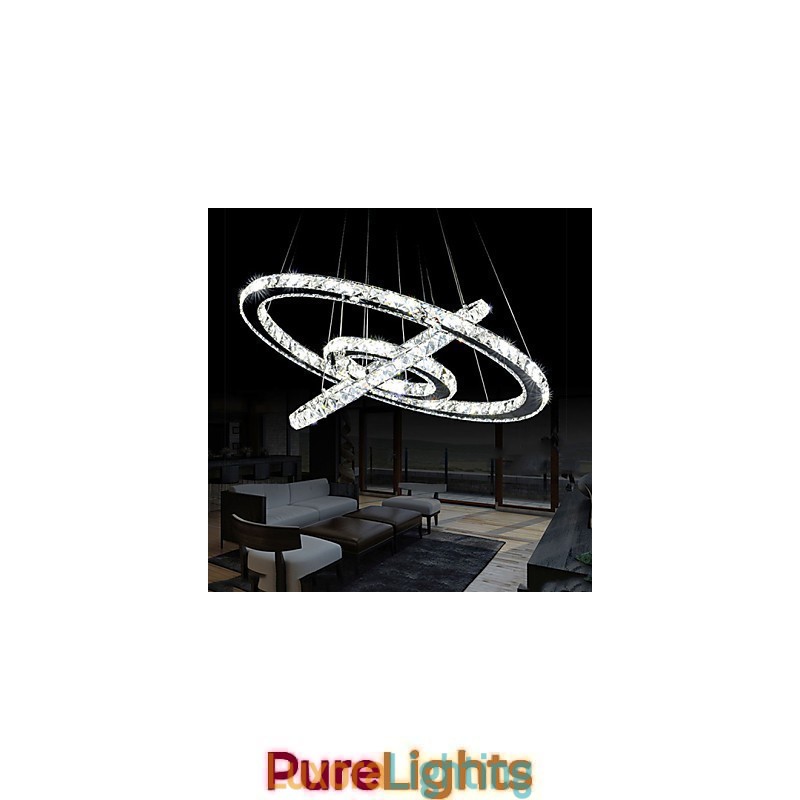 Designer Touch Decorative Dimmable Crystal Pendant Light Modern Circular Chandelier Lighting Lamps Cool White Round Ceiling Lights Fixtures with Remote Control