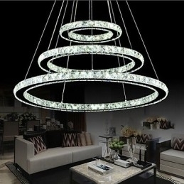 Designer Touch Decorative Dimmable Crystal Pendant Light Modern Circular Chandelier Lighting Lamps Cool White Round Ceiling Lights Fixtures with Remote Control