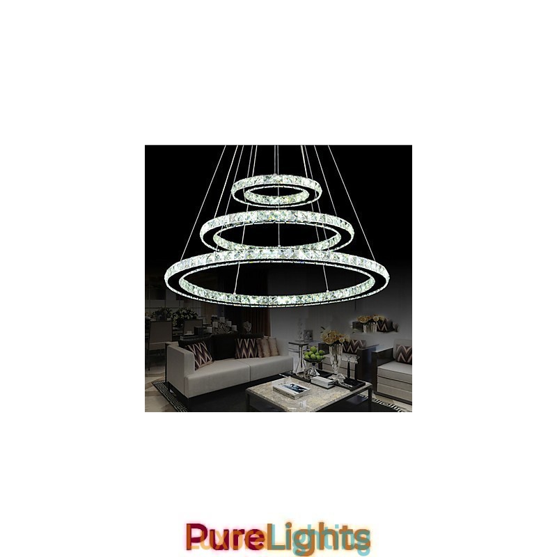 Designer Touch Decorative Dimmable Crystal Pendant Light Modern Circular Chandelier Lighting Lamps Cool White Round Ceiling Lights Fixtures with Remote Control