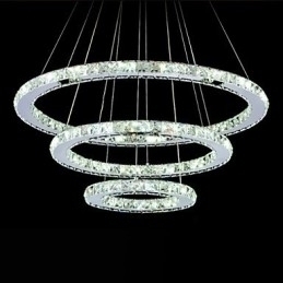 Designer Touch Decorative Dimmable Crystal Pendant Light Modern Circular Chandelier Lighting Lamps Cool White Round Ceiling Lights Fixtures with Remote Control