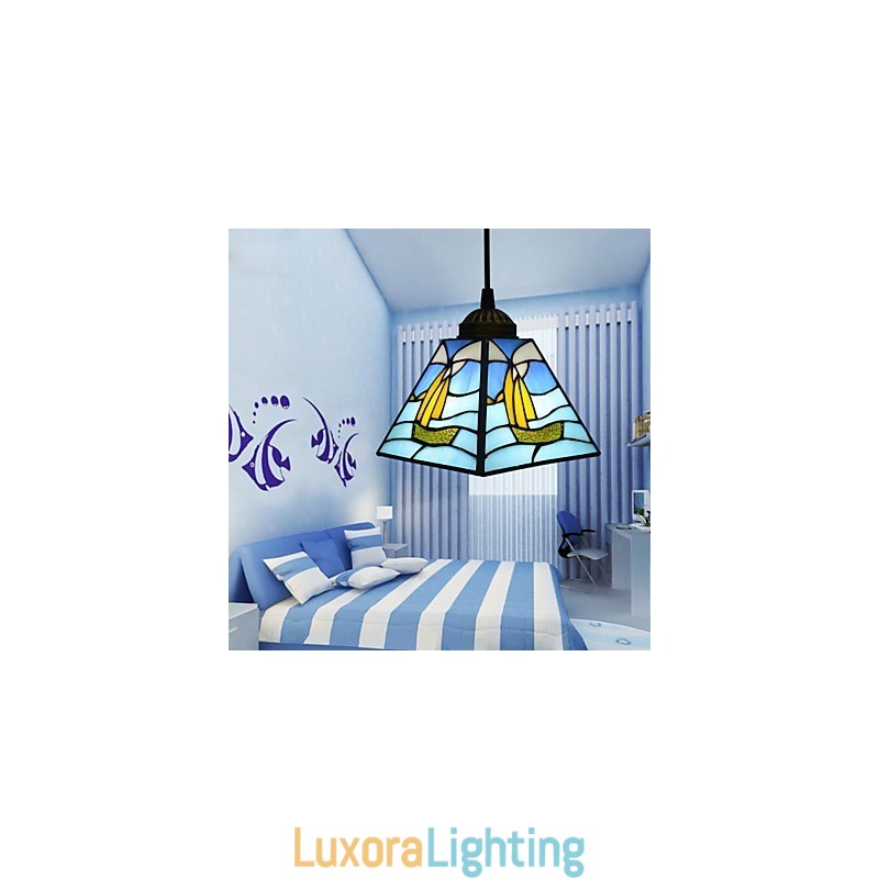 Designer Touch Decorative Stained Glass Contemporary And Contracted Mediterranean Single Head Sailing Line Droplight Lamp Pendant Light