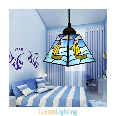 Designer Touch Decorative Stained Glass Contemporary And Contracted Mediterranean Single Head Sailing Line Droplight Lamp Pendant Light