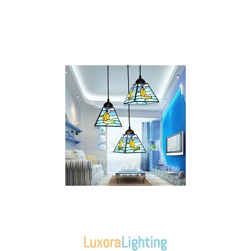 Designer Touch Decorative Stained Glass Contemporary And Contracted Mediterranean Single Head Sailing Line Droplight Lamp Pendant Light