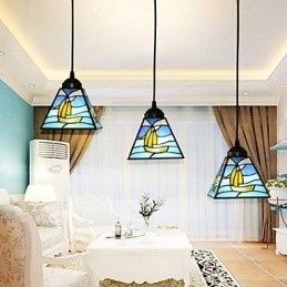 Designer Touch Decorative Stained Glass Contemporary And Contracted Mediterranean Single Head Sailing Line Droplight Lamp Pendant Light