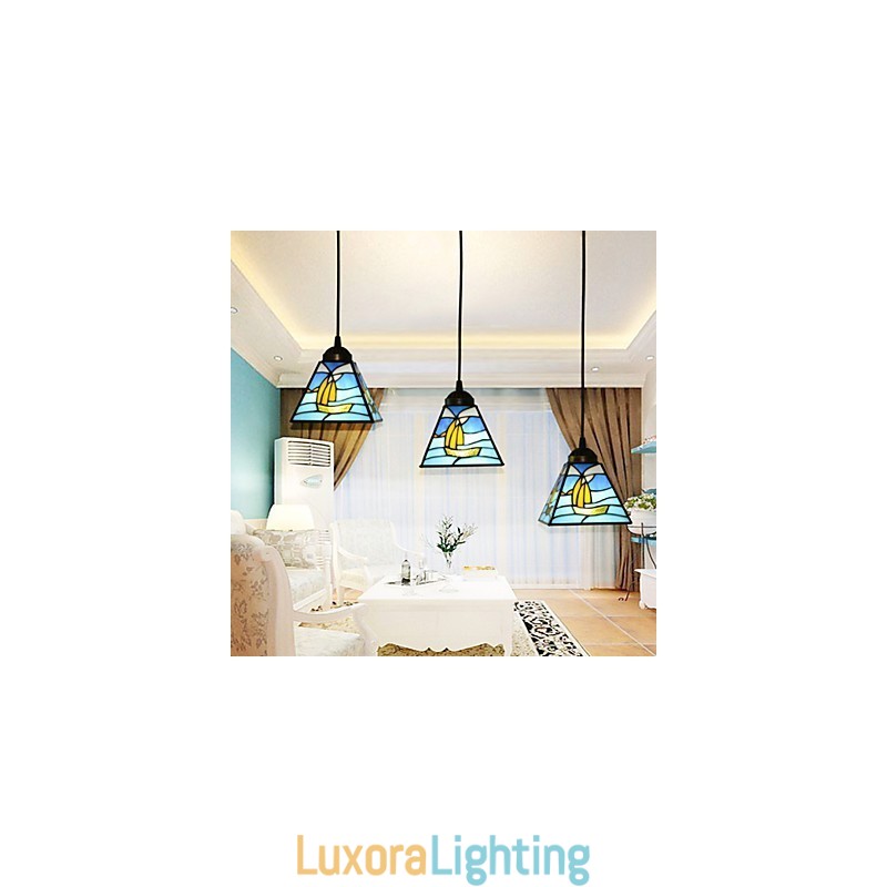 Designer Touch Decorative Stained Glass Contemporary And Contracted Mediterranean Single Head Sailing Line Droplight Lamp Pendant Light