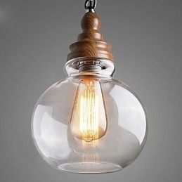 Designer Touch Decorative Vintage Wooden Round Crystal Ball Pendant Light (Dia 19cm)