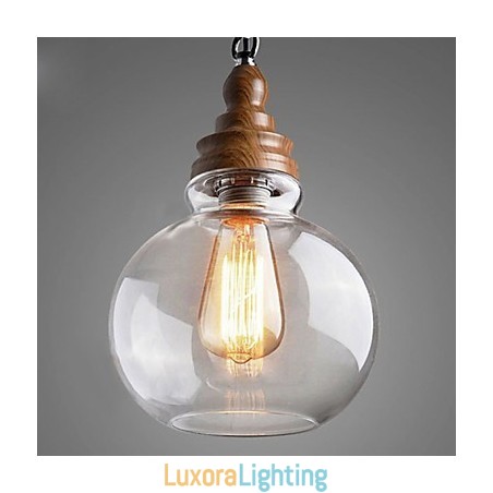 Designer Touch Decorative Vintage Wooden Round Crystal Ball Pendant Light (Dia 19cm)