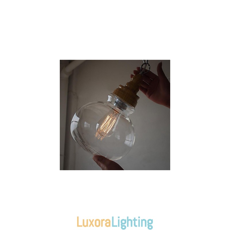 Designer Touch Decorative Vintage Wooden Round Crystal Ball Pendant Light (Dia 19cm)