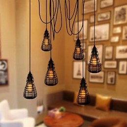 Designer Touch Decorative American Industrial Creative Restoring Ancient Ways Wrought Iron Cage Single Head Droplight Lamp