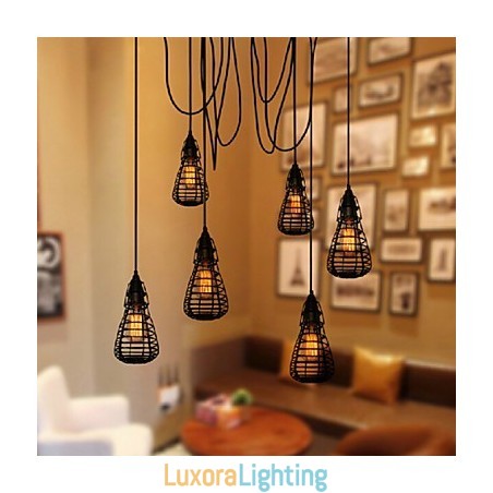 Designer Touch Decorative American Industrial Creative Restoring Ancient Ways Wrought Iron Cage Single Head Droplight Lamp