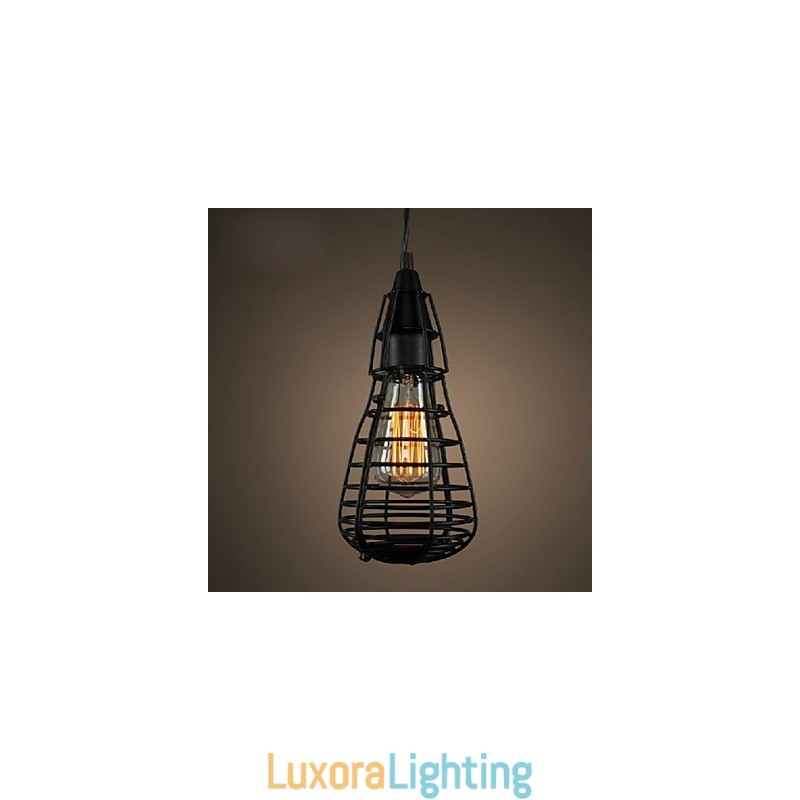 Designer Touch Decorative American Industrial Creative Restoring Ancient Ways Wrought Iron Cage Single Head Droplight Lamp