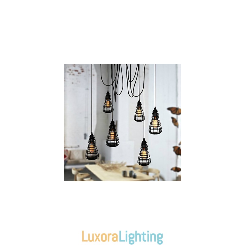 Designer Touch Decorative American Industrial Creative Restoring Ancient Ways Wrought Iron Cage Single Head Droplight Lamp