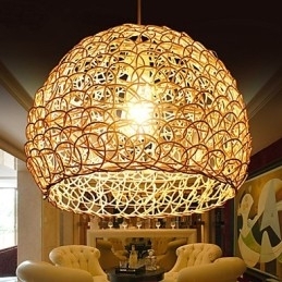 Designer Touch Decorative Modern Rural Cany Art Woven Rattan Single Head Droplight Lamp