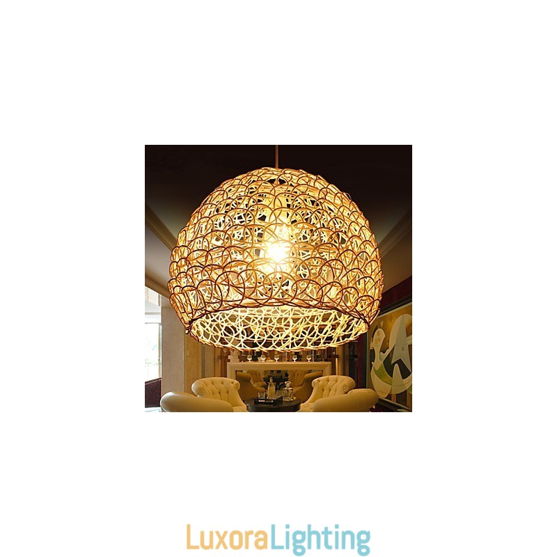 Designer Touch Decorative Modern Rural Cany Art Woven Rattan Single Head Droplight Lamp