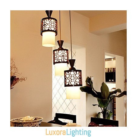 Designer Touch Decorative Modern Chinese Style Classical Solid Wood Drum Creative Single Head Droplight Lamp Light