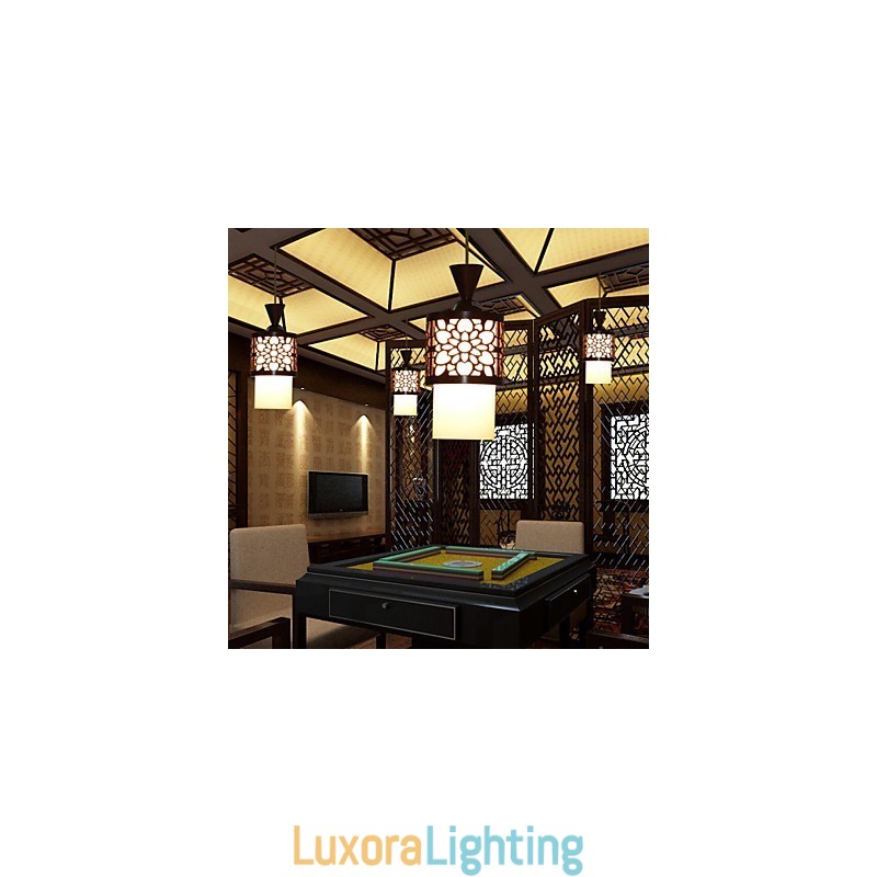 Designer Touch Decorative Modern Chinese Style Classical Solid Wood Drum Creative Single Head Droplight Lamp Light