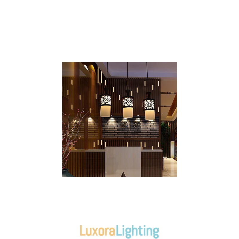 Designer Touch Decorative Modern Chinese Style Classical Solid Wood Drum Creative Single Head Droplight Lamp Light