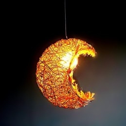 Designer Touch Decorative Modern Rural Cany Art Woven Rattan Single Head Droplight Lamp