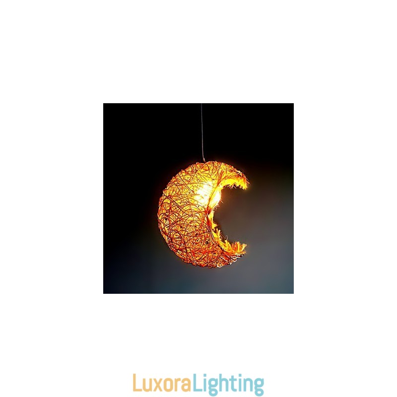 Designer Touch Decorative Modern Rural Cany Art Woven Rattan Single Head Droplight Lamp