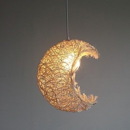 Designer Touch Decorative Modern Rural Cany Art Woven Rattan Single Head Droplight Lamp