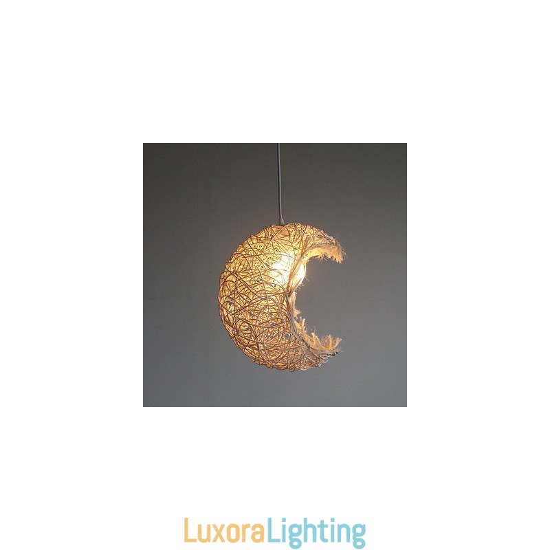 Designer Touch Decorative Modern Rural Cany Art Woven Rattan Single Head Droplight Lamp