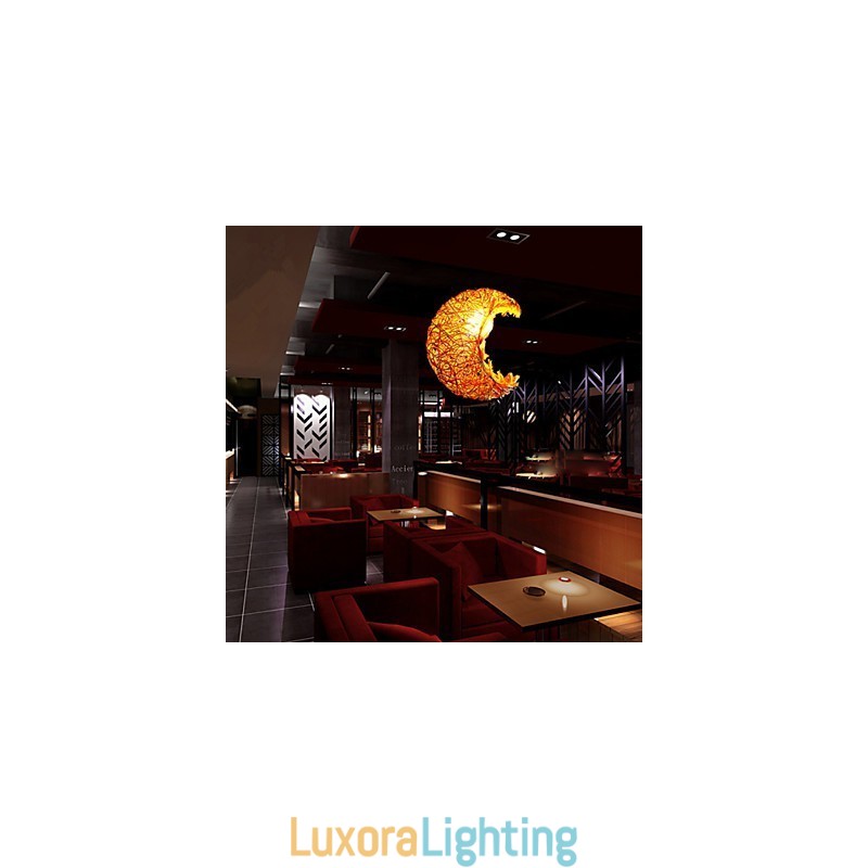 Designer Touch Decorative Modern Rural Cany Art Woven Rattan Single Head Droplight Lamp