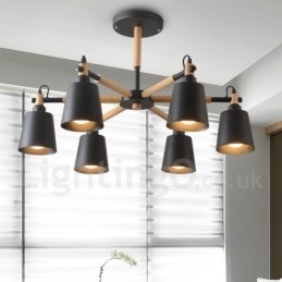 Designer Touch Decorative Modern Contemporary Wood 6 Light Chandelier Lamp