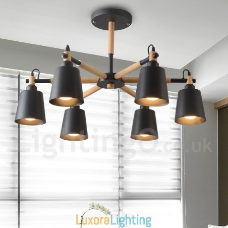 Designer Touch Decorative Modern Contemporary Wood 6 Light Chandelier Lamp