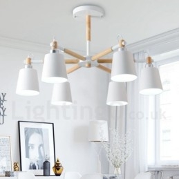 Designer Touch Decorative Modern Contemporary Wood 6 Light Chandelier Lamp