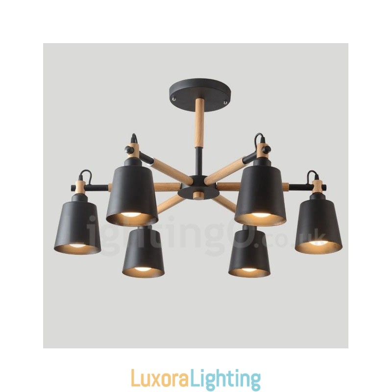 Designer Touch Decorative Modern Contemporary Wood 6 Light Chandelier Lamp