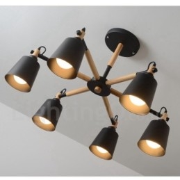 Designer Touch Decorative Modern Contemporary Wood 6 Light Chandelier Lamp