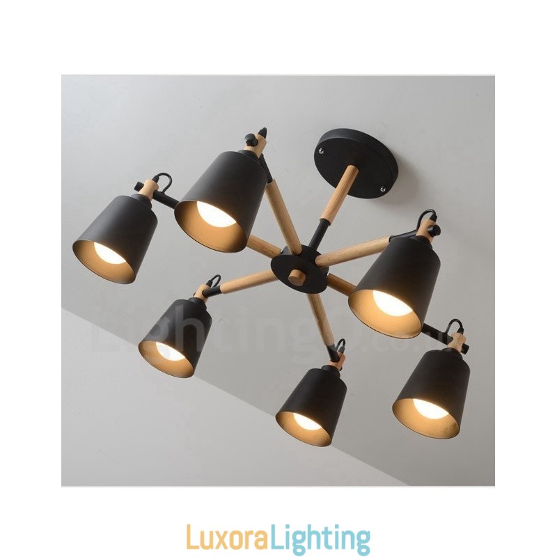 Designer Touch Decorative Modern Contemporary Wood 6 Light Chandelier Lamp