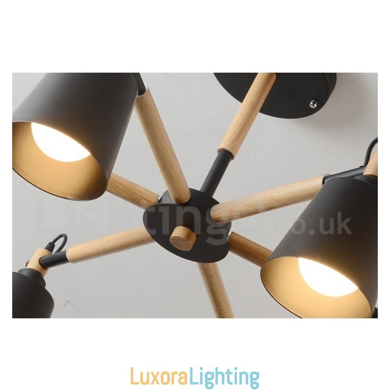 Designer Touch Decorative Modern Contemporary Wood 6 Light Chandelier Lamp