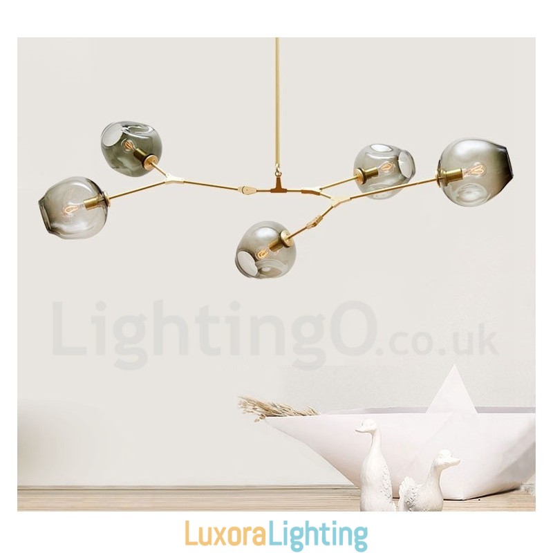 Designer Touch Decorative Modern Contemporary 5 Light Chandelier with Glass Shade Lamp