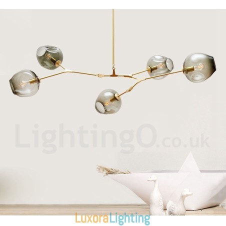 Designer Touch Decorative Modern Contemporary 5 Light Chandelier with Glass Shade Lamp