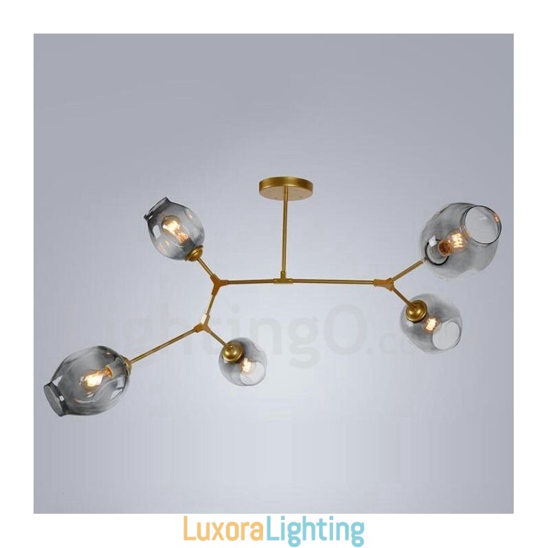 Designer Touch Decorative Modern Contemporary 5 Light Chandelier with Glass Shade Lamp