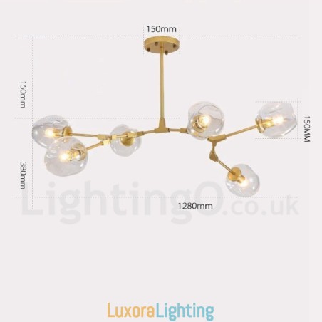Designer Touch Decorative 6 Light Modern Contemporary Chandelier with Clear Glass Shade & Light
