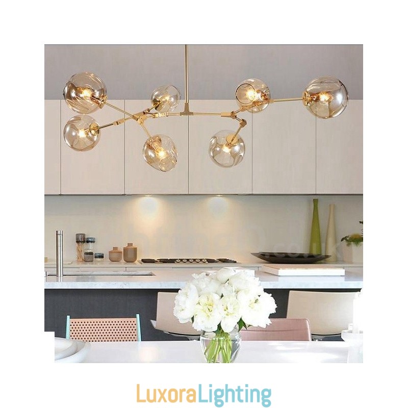 Designer Touch Decorative Modern Contemporary 7 Light Chandelier with Clear Glass Shade & Lamp