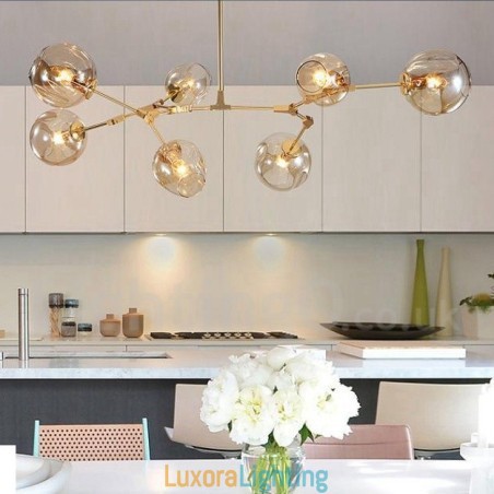 Designer Touch Decorative Modern Contemporary 7 Light Chandelier with Clear Glass Shade & Lamp