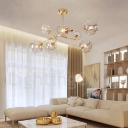 Designer Touch Decorative Modern Contemporary 7 Light Chandelier with Clear Glass Shade & Lamp