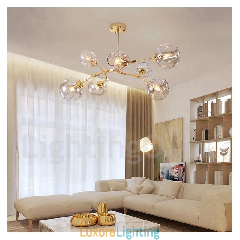 Designer Touch Decorative Modern Contemporary 7 Light Chandelier with Clear Glass Shade & Lamp