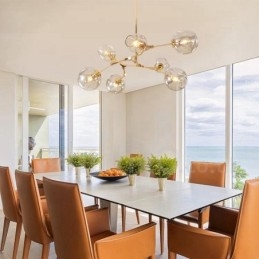 Designer Touch Decorative Modern Contemporary 7 Light Chandelier with Clear Glass Shade & Lamp